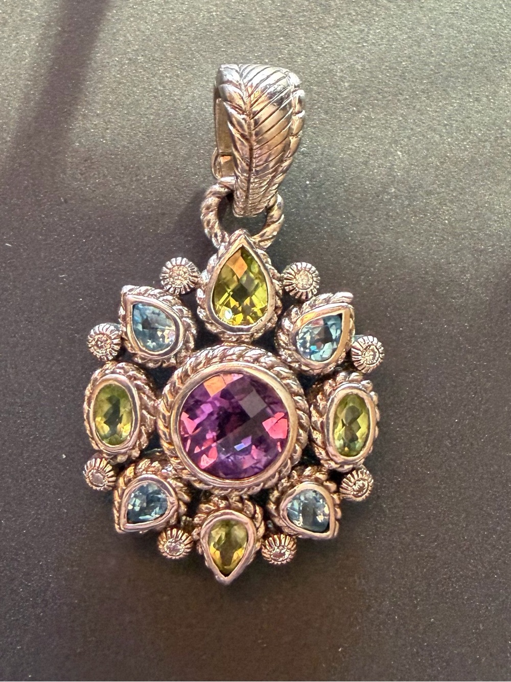 Judith Ripka Sterling Silver Multigem Pendant in Purple, Green & Blue